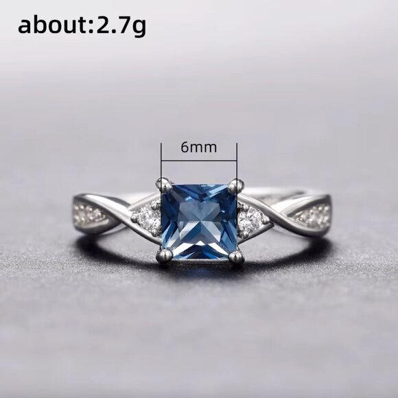 NEW 18k White Gold Blue Sapphire Princess Cut Diamond Ring - Picture 6 of 6